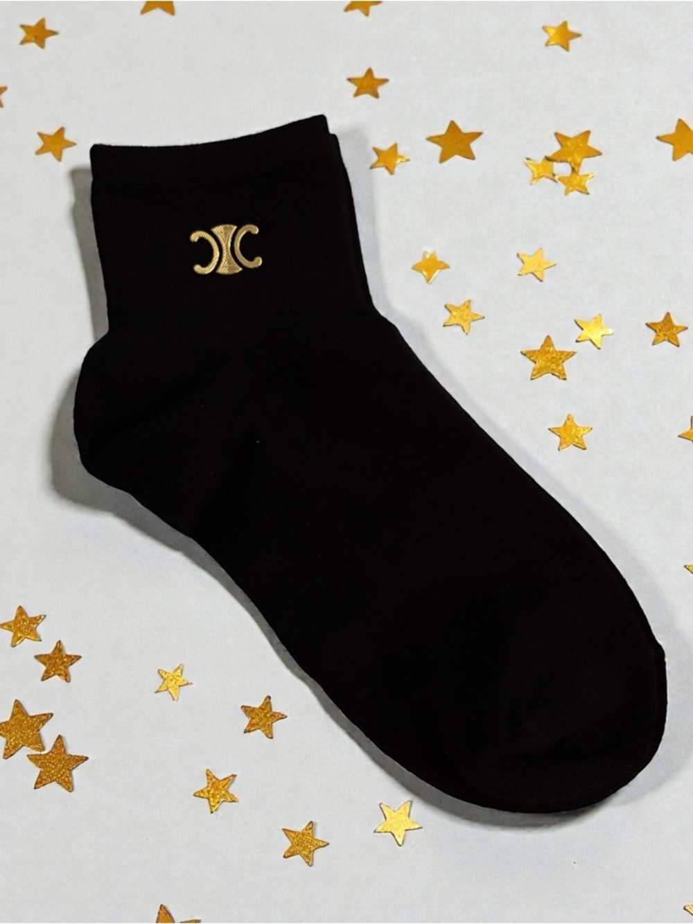 Black Ankle Socks with Gold Logo